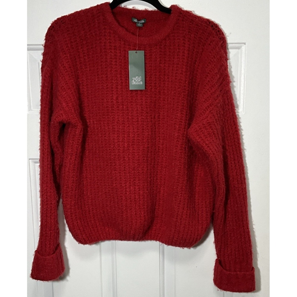Wild Fable Red Fuzzy Alpaca Blend Crewneck Business/Casual Sweater Women's XS
